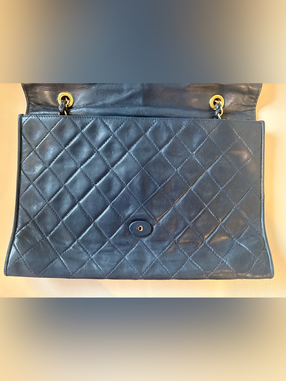 CHANEL Vintage Navy Blue Leather Shoulder Bag with Gold Chain and Tassel w COA - Picture 6 of 16